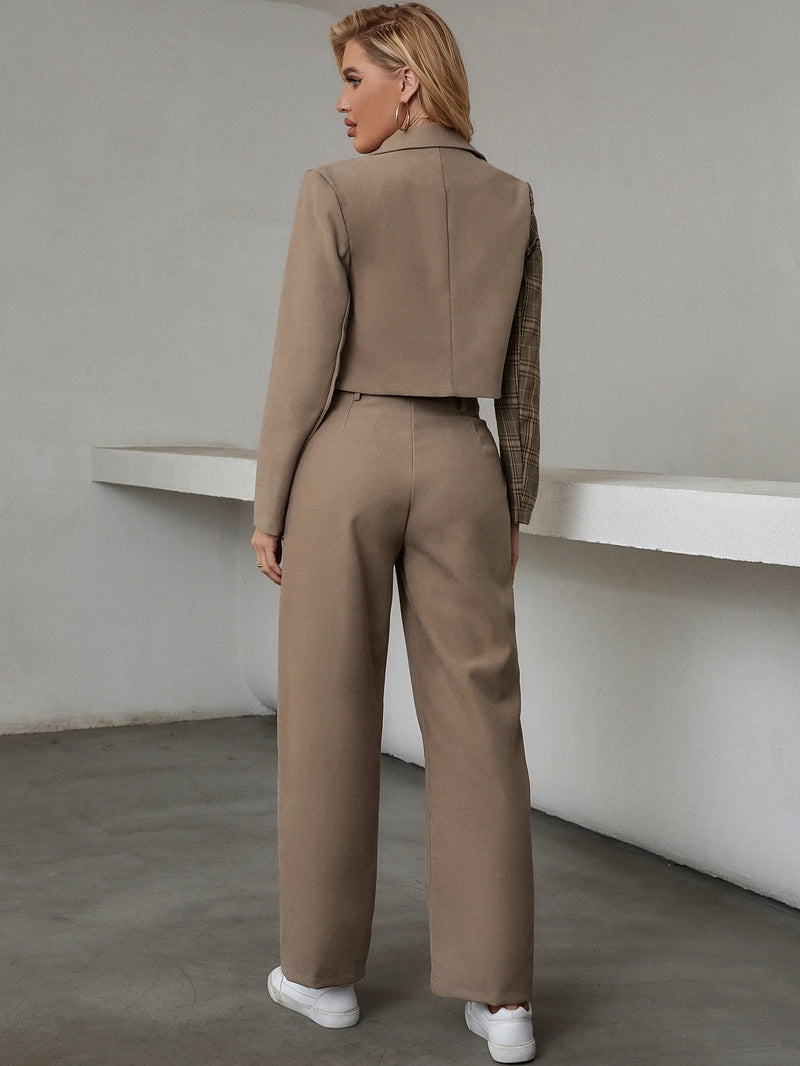 Chiquease Botão Duplo Bolso Zíper Manta elegante Conjuntos de terno feminino