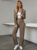 Chiquease Botão Duplo Bolso Zíper Manta elegante Conjuntos de terno feminino