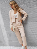 Chiquease Sólido Botão Único Crop Blazer E Bolso Inclinado Calças sob medida