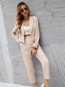 Chiquease Sólido Botão Único Crop Blazer E Bolso Inclinado Calças sob medida