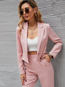 Chiquease Sólido Botão Único Crop Blazer E Bolso Inclinado Calças sob medida