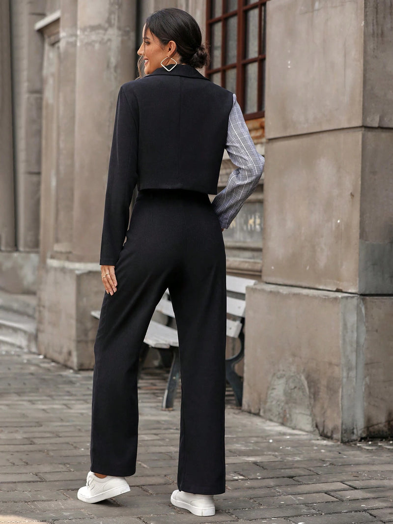 Chiquease Botão Duplo Bolso Zíper Manta elegante Conjuntos de terno feminino
