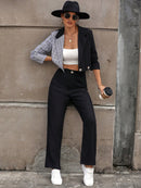 Chiquease Botão Duplo Bolso Zíper Manta elegante Conjuntos de terno feminino