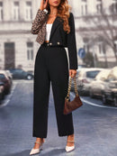 Chiquease Botão Duplo Bolso Zíper Manta elegante Conjuntos de terno feminino