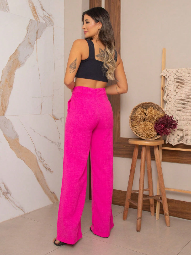 YING ZI Calça Wide Leg Linho Alfaiataria Social