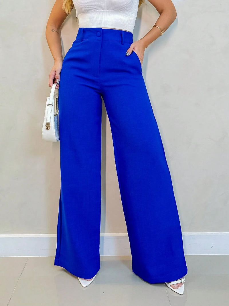 YING ZI Calça Wide Leg Linho Alfaiataria Social