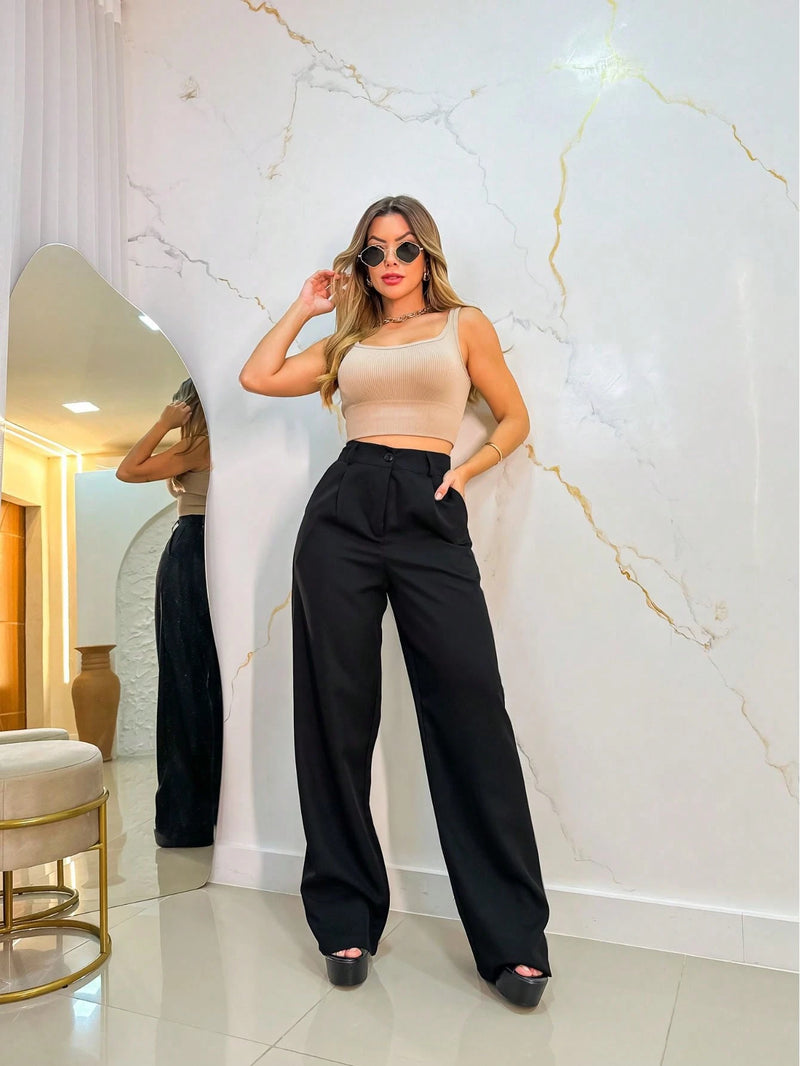 Vendedor Indicado
calca pantalona feminina alfataria com uma botoes e ziper aberto