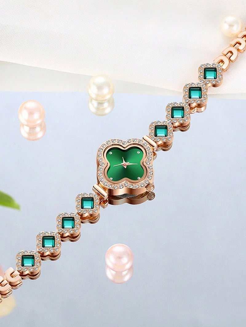 Relógio Feminino Elegante Flor Mini Relógio De Pulso De Quartzo Com Pulseira De Metal Relógio Feminino Pulseira De Diamante Luz Luxo Moda Diamante Relógio