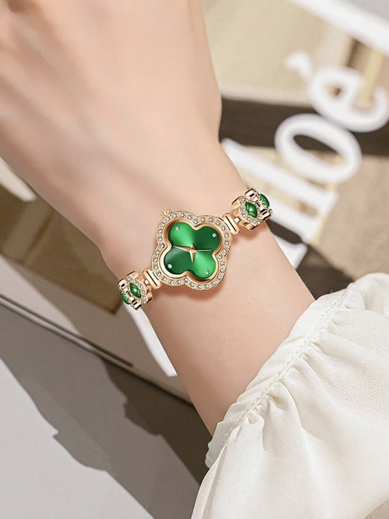Relógio Feminino Elegante Flor Mini Relógio De Pulso De Quartzo Com Pulseira De Metal Relógio Feminino Pulseira De Diamante Luz Luxo Moda Diamante Relógio