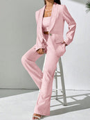 Chiquease Conjunto de Blazer e Calça de Alfaiataria com Gola Xale em Cor Sólida para Mulheres