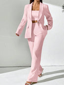 Chiquease Conjunto de Blazer e Calça de Alfaiataria com Gola Xale em Cor Sólida para Mulheres