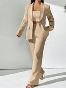 Chiquease Conjunto de Blazer e Calça de Alfaiataria com Gola Xale em Cor Sólida para Mulheres