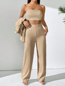 Chiquease Conjunto de Blazer e Calça de Alfaiataria com Gola Xale em Cor Sólida para Mulheres