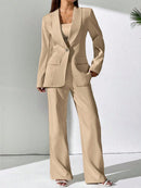 Chiquease Conjunto de Blazer e Calça de Alfaiataria com Gola Xale em Cor Sólida para Mulheres