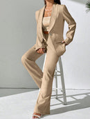 Chiquease Conjunto de Blazer e Calça de Alfaiataria com Gola Xale em Cor Sólida para Mulheres