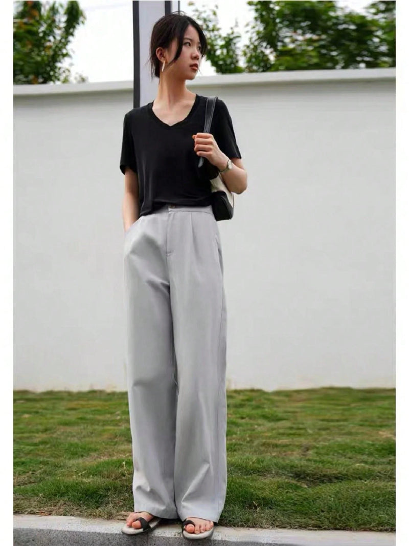 Calça Pantalona Alfaiataria Cinza Midi – OLÍVIA