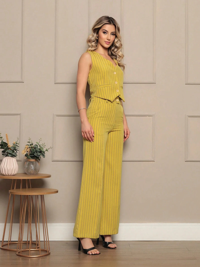 Novo Conjunto De Alfaitaria feminino Colete+calças Modal casual/socail