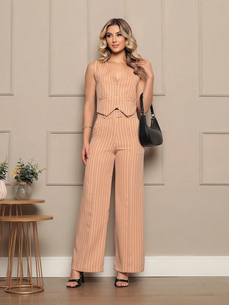 Conjunto Colete e Calças Alfaiataria Listrado – SOPHIA