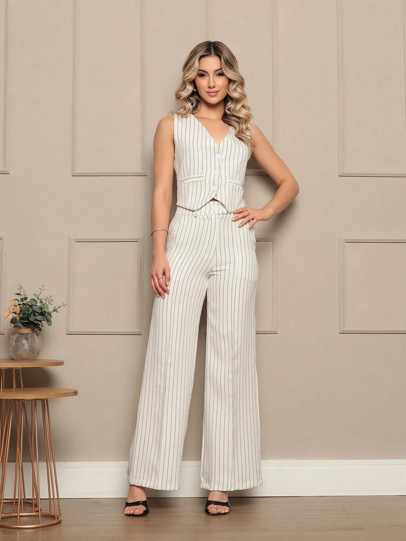 Conjunto Colete e Calças Alfaiataria Listrado – SOPHIA