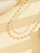 2 Peças/Conjunto Colar Gargantilha Elegante de Verão com Pérolas Falsas, Colar Pendente Irregular de Estrela do Mar de Liga Estilizada com Pérolas Falsas, Joia Feminina para Uso Diário, Viagem, Festival de Música, Festa