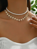 2 Peças/Conjunto Colar Gargantilha Elegante de Verão com Pérolas Falsas, Colar Pendente Irregular de Estrela do Mar de Liga Estilizada com Pérolas Falsas, Joia Feminina para Uso Diário, Viagem, Festival de Música, Festa