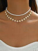 2 Peças/Conjunto Colar Gargantilha Elegante de Verão com Pérolas Falsas, Colar Pendente Irregular de Estrela do Mar de Liga Estilizada com Pérolas Falsas, Joia Feminina para Uso Diário, Viagem, Festival de Música, Festa