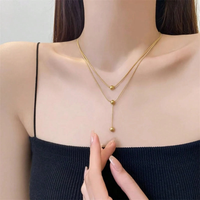 Vendedor Indicado
colar Aço titânio colar de camada dupla de nicho feminino high-end design sentido pequena cadeia de clavícula de contas 2023 novos acessórios simples da moda