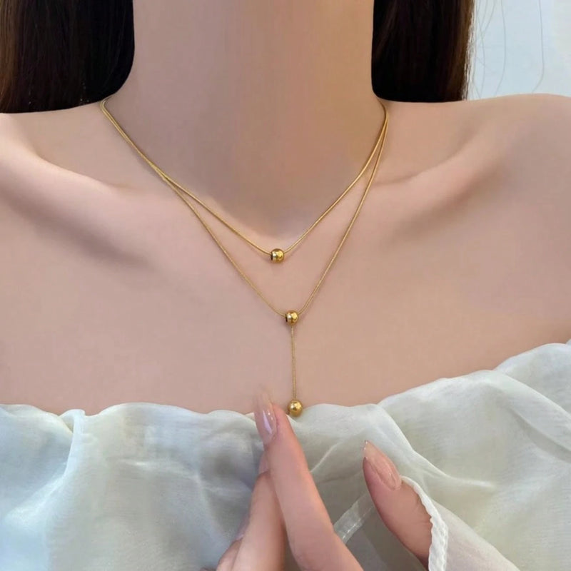 Vendedor Indicado
colar Aço titânio colar de camada dupla de nicho feminino high-end design sentido pequena cadeia de clavícula de contas 2023 novos acessórios simples da moda