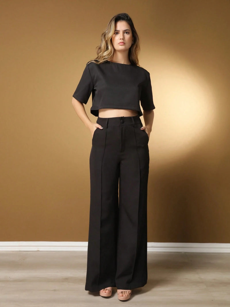 Vendedor IndicadoConjunto feminino de alfaiataria blusa manga curta com calça reta ótimo para usar no trabalho dia a dia casual premium acabamento pespontado