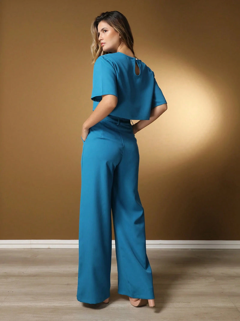 Vendedor IndicadoConjunto feminino de alfaiataria blusa manga curta com calça reta ótimo para usar no trabalho dia a dia casual premium acabamento pespontado