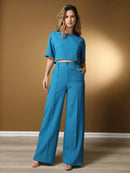 Vendedor IndicadoConjunto feminino de alfaiataria blusa manga curta com calça reta ótimo para usar no trabalho dia a dia casual premium acabamento pespontado