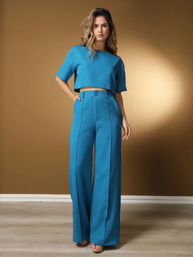 Vendedor IndicadoConjunto feminino de alfaiataria blusa manga curta com calça reta ótimo para usar no trabalho dia a dia casual premium acabamento pespontado