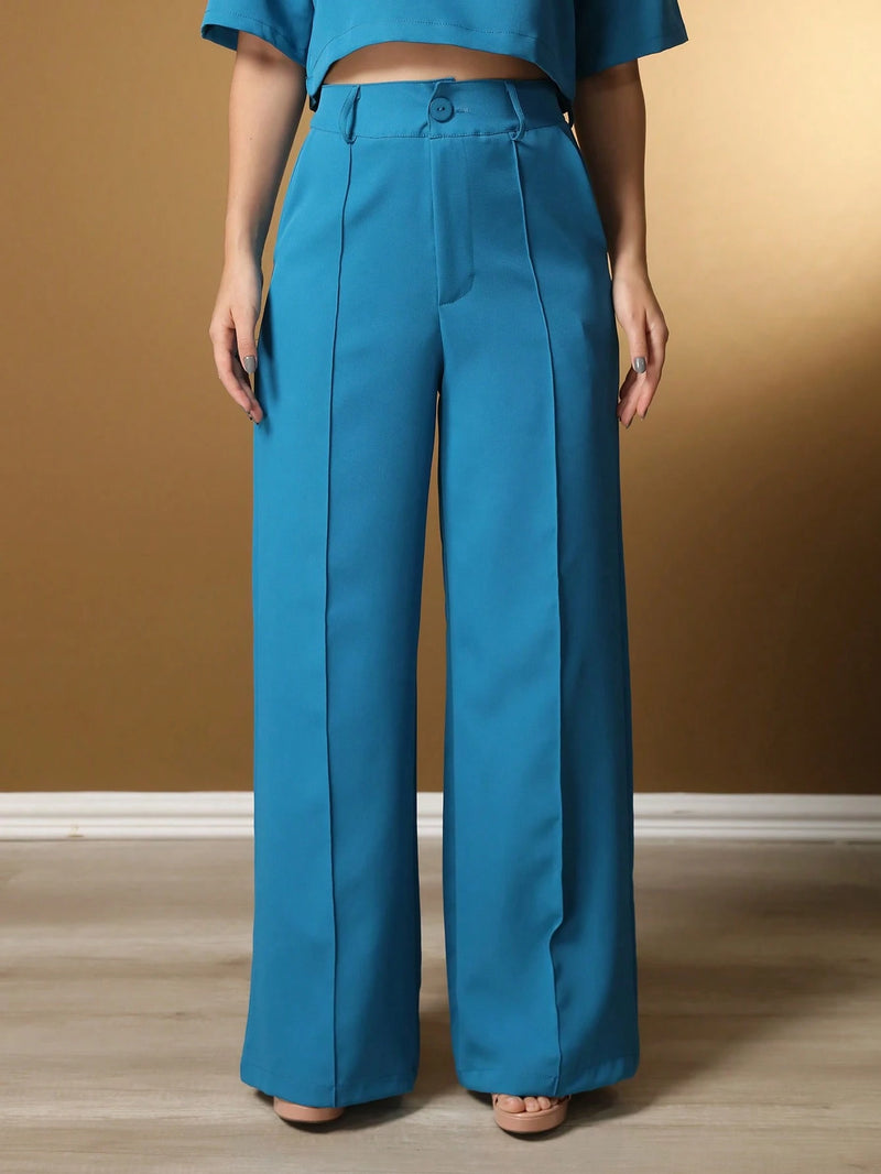 Vendedor IndicadoConjunto feminino de alfaiataria blusa manga curta com calça reta ótimo para usar no trabalho dia a dia casual premium acabamento pespontado
