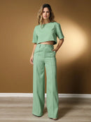 Vendedor IndicadoConjunto feminino de alfaiataria blusa manga curta com calça reta ótimo para usar no trabalho dia a dia casual premium acabamento pespontado