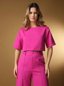 Vendedor IndicadoConjunto feminino de alfaiataria blusa manga curta com calça reta ótimo para usar no trabalho dia a dia casual premium acabamento pespontado