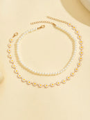 2 Peças/Conjunto Colar Gargantilha Elegante de Verão com Pérolas Falsas, Colar Pendente Irregular de Estrela do Mar de Liga Estilizada com Pérolas Falsas, Joia Feminina para Uso Diário, Viagem, Festival de Música, Festa