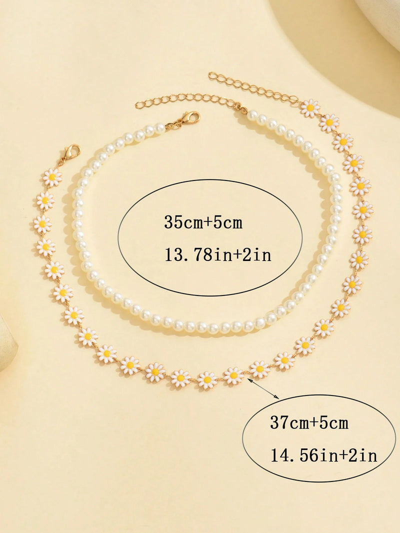 2 Peças/Conjunto Colar Gargantilha Elegante de Verão com Pérolas Falsas, Colar Pendente Irregular de Estrela do Mar de Liga Estilizada com Pérolas Falsas, Joia Feminina para Uso Diário, Viagem, Festival de Música, Festa