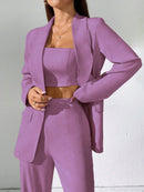 Chiquease Conjunto de Blazer e Calça de Alfaiataria com Gola Xale em Cor Sólida para Mulheres