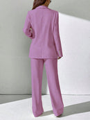 Chiquease Conjunto de Blazer e Calça de Alfaiataria com Gola Xale em Cor Sólida para Mulheres