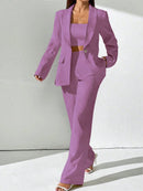 Chiquease Conjunto de Blazer e Calça de Alfaiataria com Gola Xale em Cor Sólida para Mulheres