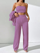 Chiquease Conjunto de Blazer e Calça de Alfaiataria com Gola Xale em Cor Sólida para Mulheres