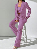 Chiquease Conjunto de Blazer e Calça de Alfaiataria com Gola Xale em Cor Sólida para Mulheres