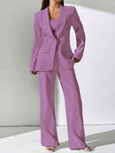 Chiquease Conjunto de Blazer e Calça de Alfaiataria com Gola Xale em Cor Sólida para Mulheres