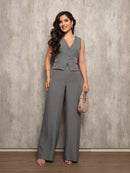 Conjunto Colete e Calça Listrado Cinza – VALENTINA