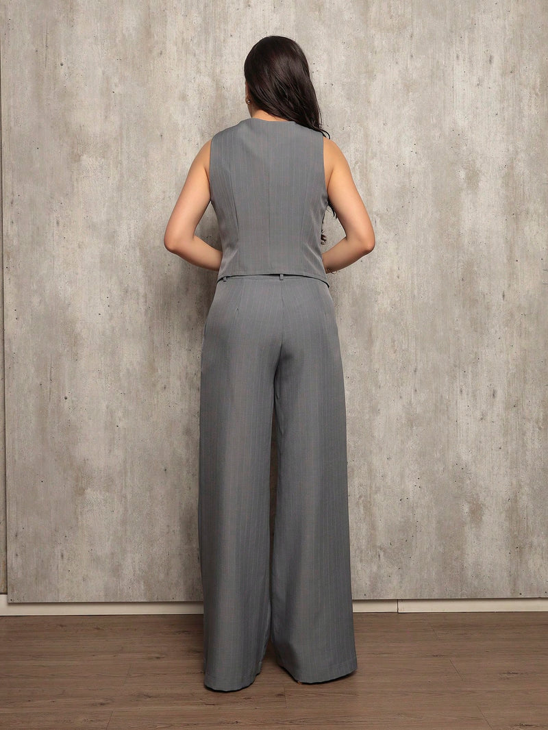 Vendedor Indicado
ANLE MODAS Conjunto feminina Colete com Calça Alfaiataria chic Social estampado Listrado