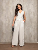 Conjunto Colete e Calça Listrado Cinza – VALENTINA