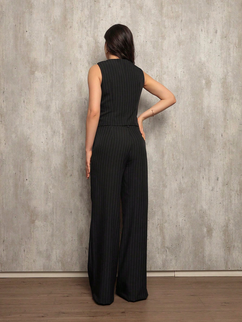 Vendedor Indicado
ANLE MODAS Conjunto feminina Colete com Calça Alfaiataria chic Social estampado Listrado