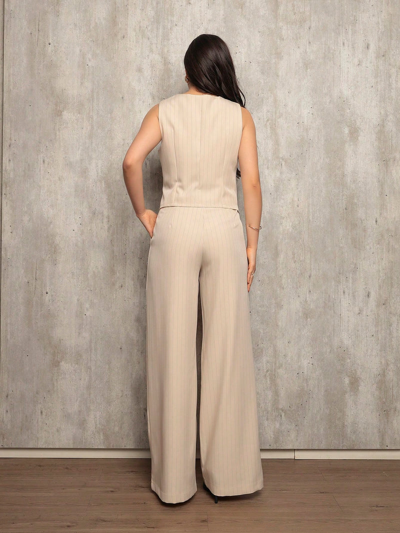 Vendedor Indicado
ANLE MODAS Conjunto feminina Colete com Calça Alfaiataria chic Social estampado Listrado