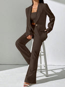 Chiquease Conjunto de Blazer e Calça de Alfaiataria com Gola Xale em Cor Sólida para Mulheres