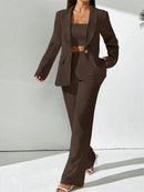 Chiquease Conjunto de Blazer e Calça de Alfaiataria com Gola Xale em Cor Sólida para Mulheres